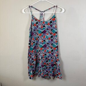 Roxy Geometric Print Tiered Ruffle Spaghetti Strap Dress Women Medium